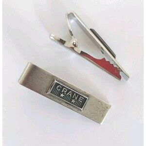 2 Vintage CRANE Tie Clips Sterling Silver #J021